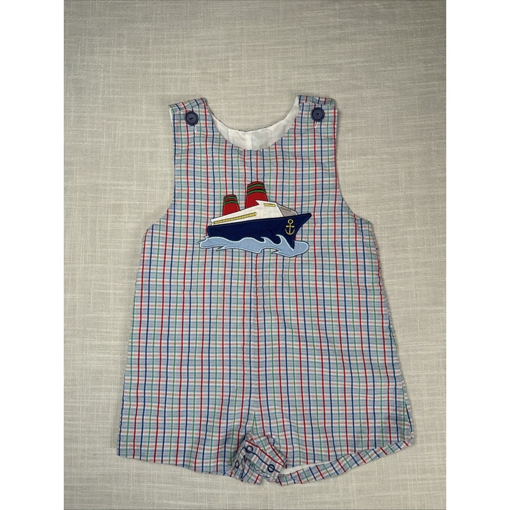 Vtg Samara Baby Romper Size 4T Plaid Seersucker Nautical Boat Summer Outfit